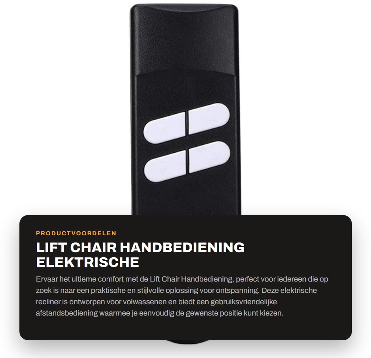 Dailygoods - Lift Chair Handbediening - Elektrische Recliner - Duurzame Afstandsbediening - Zwart - Comfortabele Ligstoel - Geschikt voor Volwassenen...