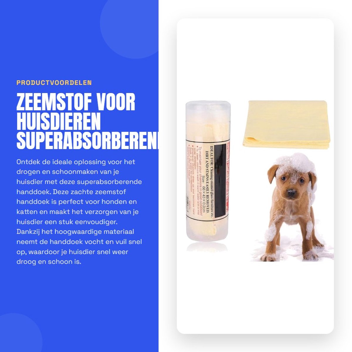 Dailygoods- Baddouchehanddoek Superabsorberend - Handdoek voor Huisdieren - Zachte Doek - Geschikt voor Honden/Katten - Afmetingen 66x43 cm - Lichtgewicht 140 g - Huisdierhanddoek