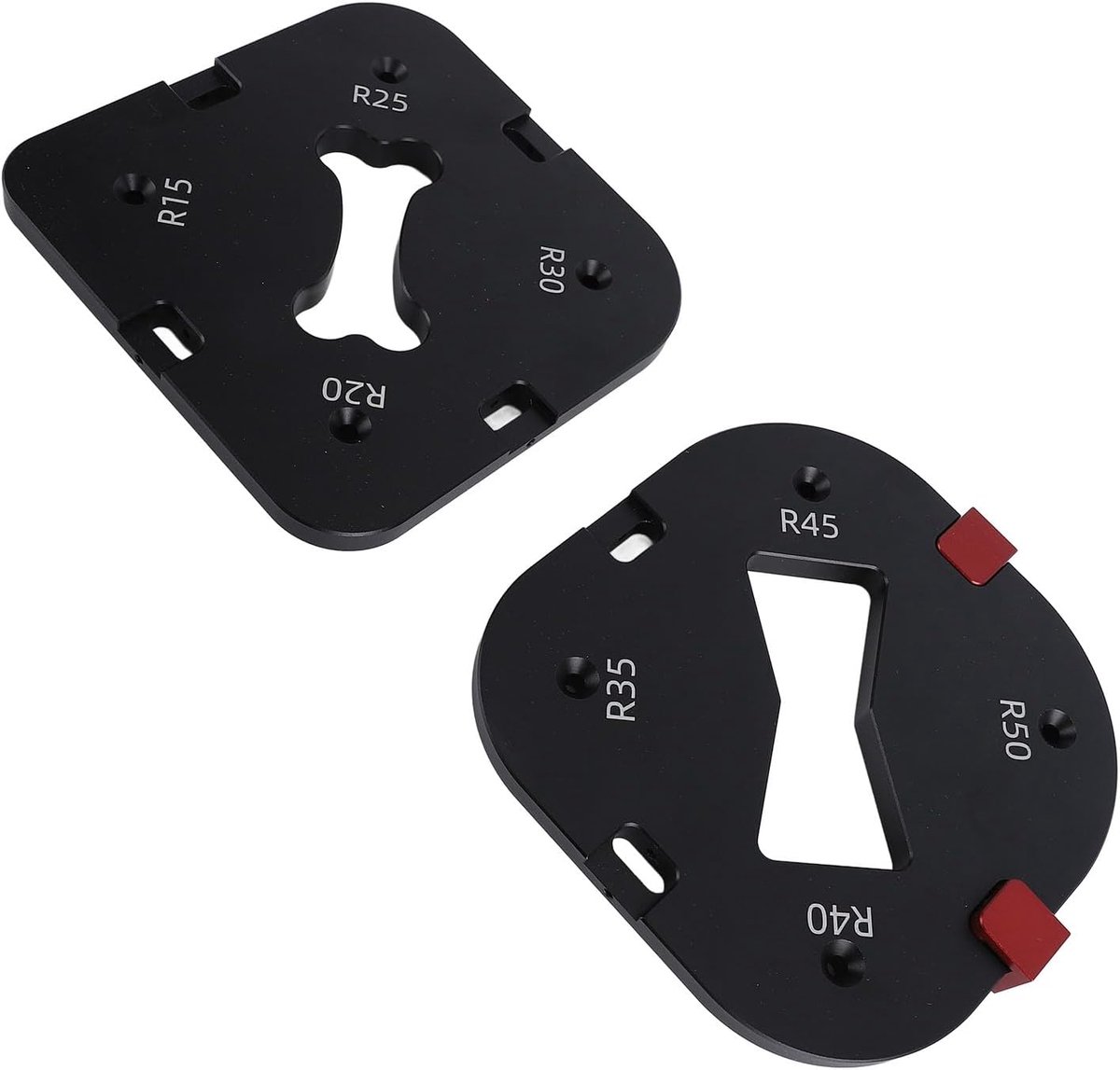 Houtbewerkingssjablonen - Radius sjablonen - Ronde hoeken maken - Compact 4-in-1 design - R15 tot R50 - Aluminiumkleurig