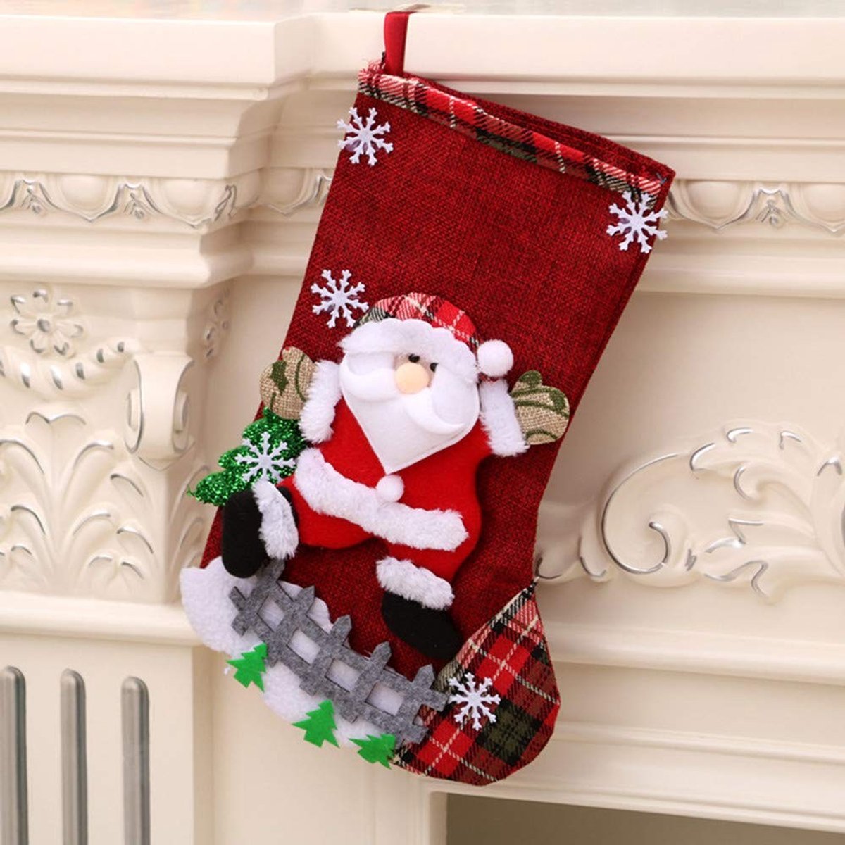 Dailygoods- Kerstkousen - Geborduurd - Hoogwaardige Stof - 31 cm - Decoratie - Duurzame Ophanglus - Perfect voor Open Haard - Kerstdecoratie