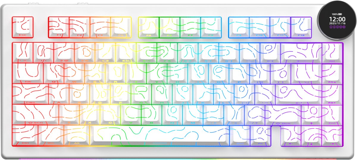 Image of Ajazz AK820 V2 Pro Mechanisch Gaming Toetsenbord - Draadloos (Triple Mode) - Dual 8K Polling Rate - Smart TFT Scherm & Draaiknop - Hot Swappable - Gasket Mount - 10.000 mAh - Contour White
