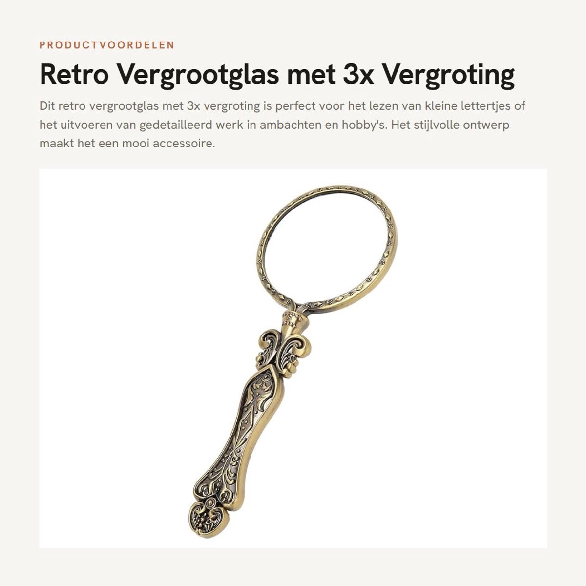 Dailygoods- Vergrootglas 3x Vergroting - Retro Handheld - Draagbaar - Vintage Stijl - Antislip Handvat - Ideaal voor Lezen en Ambachten - Loep