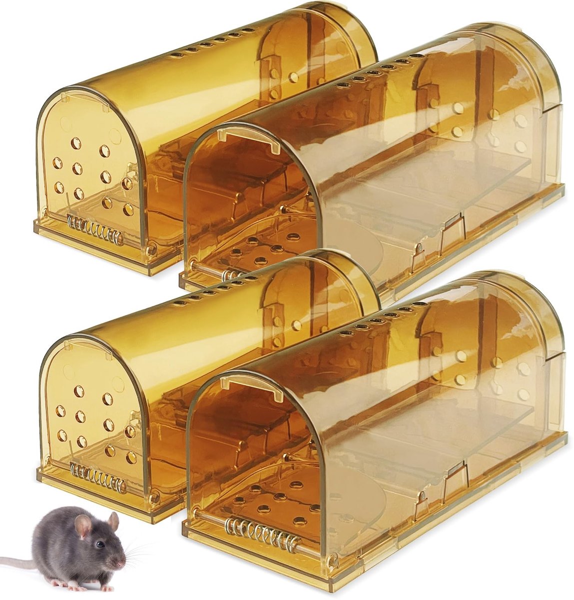 Solidchoice- Muizenval set van 4 stuks - Diervriendelijke val - Herbruikbare muizenval - Milieuvriendelijk ABS-materiaal - Hoge gevoeligheid - Eenvoudig te bedienen