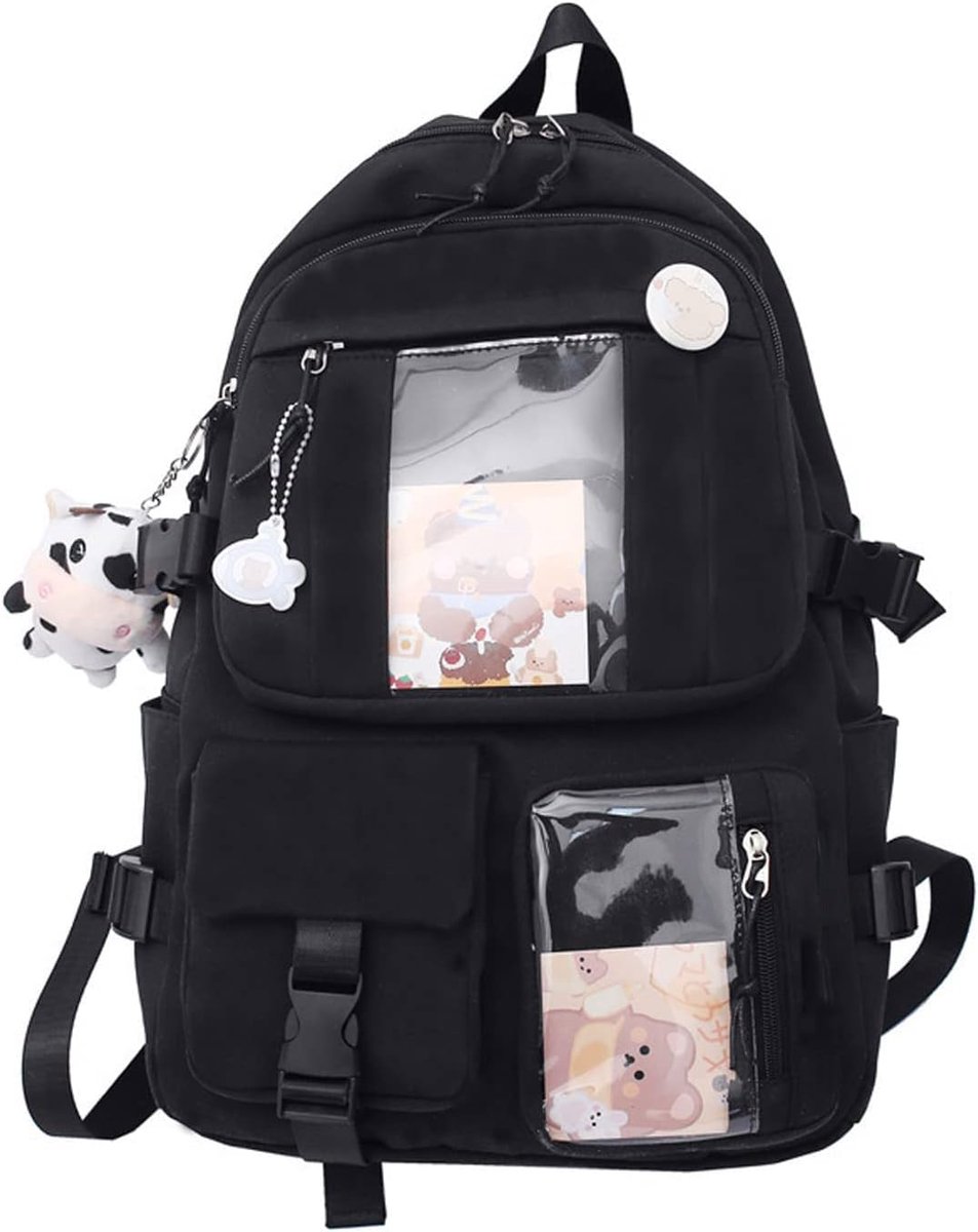 YAGXIG Leuke Rugzak - Schooltas - Schoudertas - Rugzak voor Studenten en Meisjes - Zwart - Canvas Rugzak - Cadeau voor de start van het schooljaar