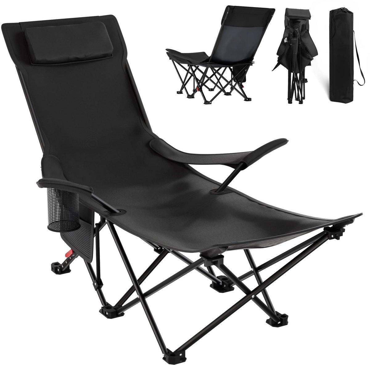 Dailygoods- Campingstoel opvouwbaar met voetensteun - Klapstoel - Verstelbare rugleuning - Bekerhouder - Draagtas - Slijtvast 600D Oxford-stof - Vouwstoel