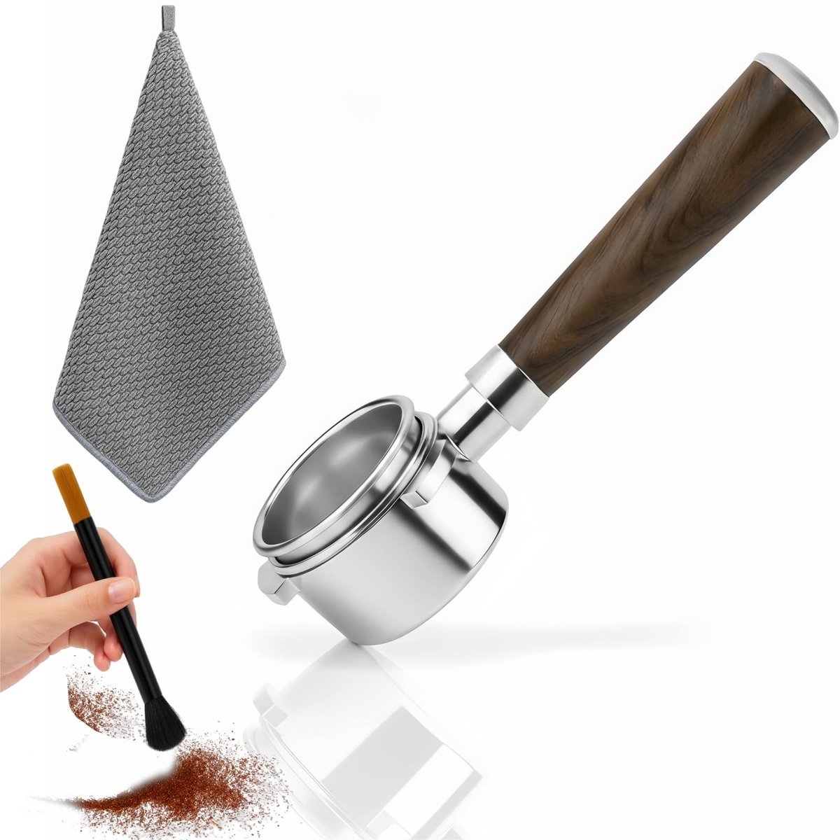 Dailygoods - Bodemloze zeefdrager 54 mm, 3 oren, compatibel met Sage/Breville Barista BES 870/878/880 espresso koffie, espressomachines, met zwarte walnootgreep en roestvrijstalen filterhouder