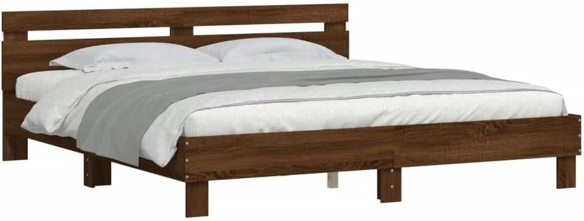 Bedframe met hoofdeinde - Tweepersoons bed - Ontspannen slapen - Geïntegreerde LED verlichting - 180x200 cm - Bruin eiken