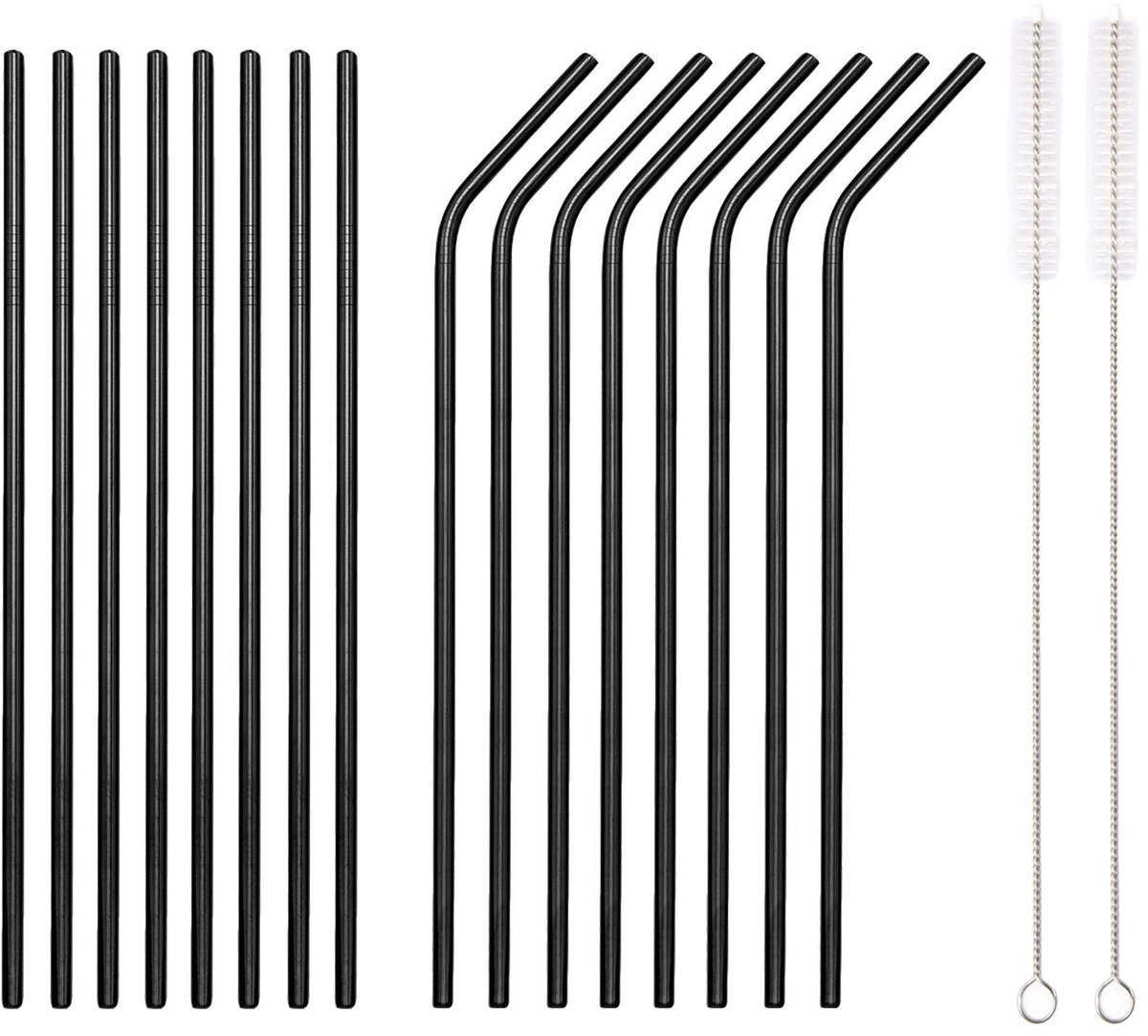 Dailygoods- Rietjes Herbruikbaar 18-Delig - Roestvrij Stalen Rietjes - Met Draagtas - Recht/Gebogen Rietjes - Inclusief Borstels - Duurzaam en Vaatwasmachinebestendig - Herbruikbare Rietjes