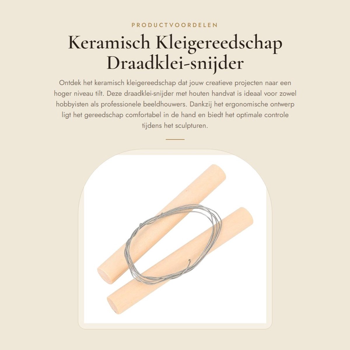Dailygoods- Draadklei-snijder 49,5 cm - Keramisch Gereedschap - Houten Handvat - Duurzaam - Onderhoudsvriendelijk - Schokbestendig - Beeldhouwgereedschap
