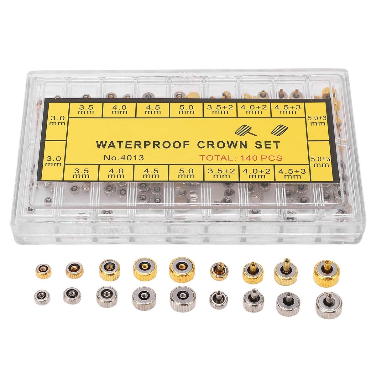 Dailygoods- Horlogekroon 140 Stuks - Roestvrij Stalen Reserveonderdelen - Opbergdoos - Draagbare Handgreep - Voor Horlogereparatie - Hoogwaardige Materialen - Horlogeonderdelen