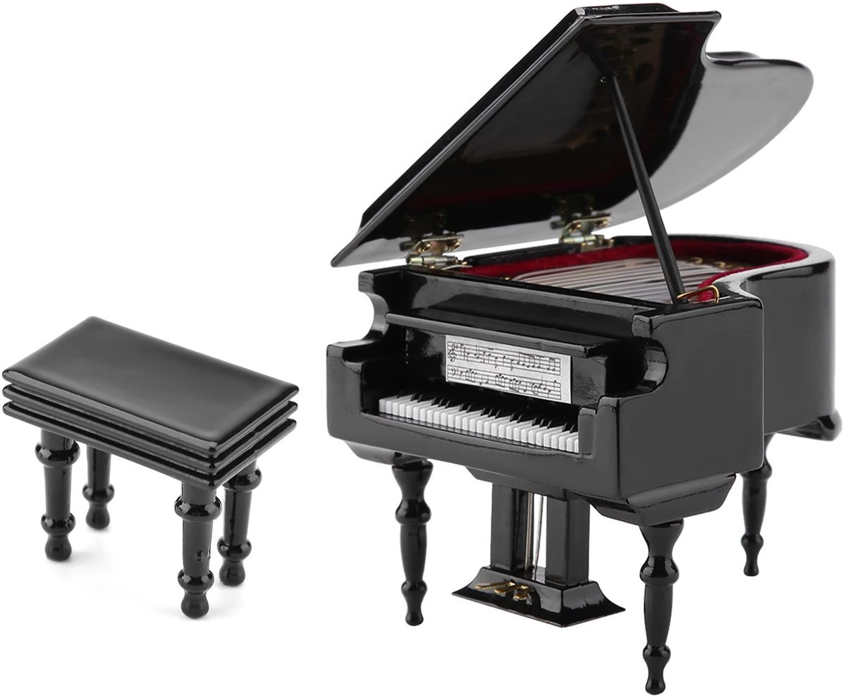 Dailygoods- Miniatuur Pianomodel Gloednieuw - Houten Muziekinstrument - Decoratie - Koffer - Bank - Afmetingen 10x9x4.5 cm - Pianodecoratie