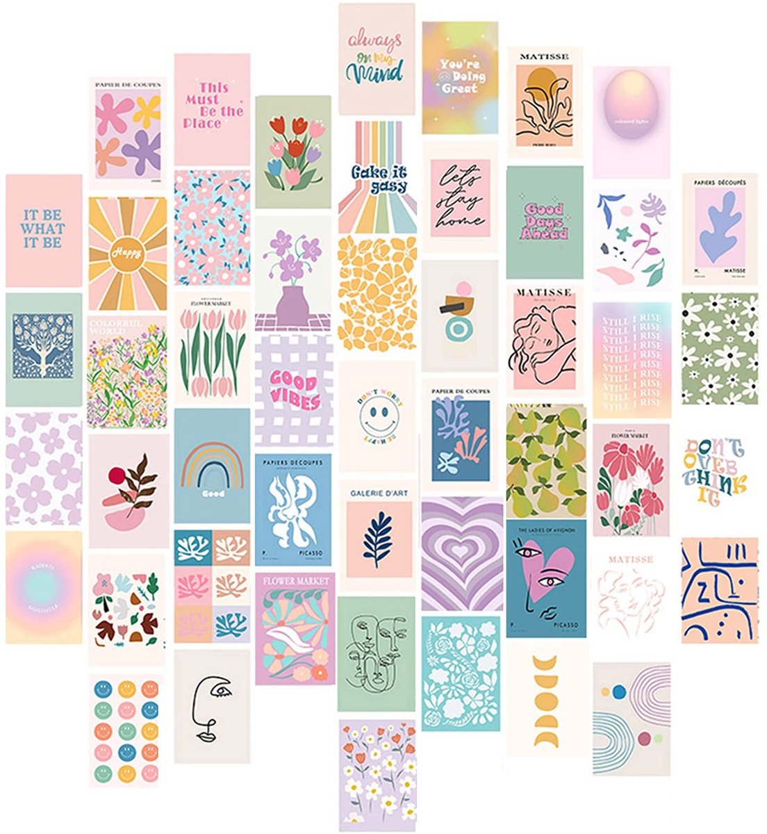 Dailygoods- Muurcollageset 50 Stuks - Boho Fotocollectie - Slaapkamer Decoratie - Pastel Wanddecoratie - Vintage Muurprints - 4 x 6 Inch Afbeeldingen - Muurdecoratie