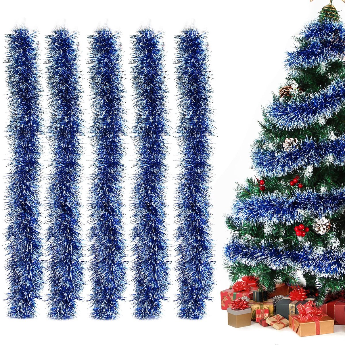 Dailygoods- Lametta Slinger Glanzend - Kerstdecoratie - Kerstboomversiering - Veiligheidswaarschuwing - 12 Meter Lang - Duurzaam Kunststof - Kerstversiering