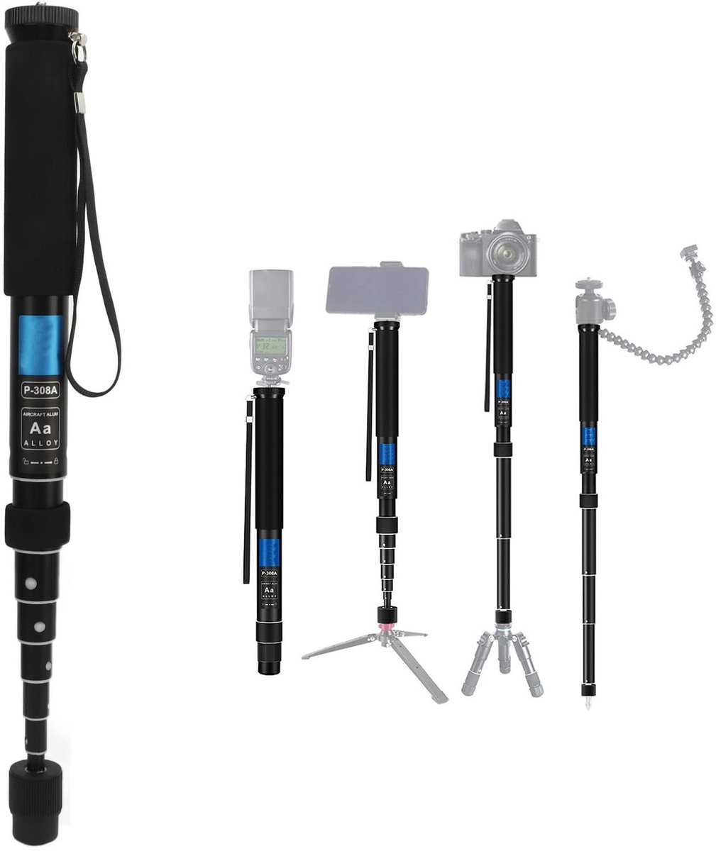 Dailygoods- Monopod Lichtgewicht - Aluminium Monopod - In hoogte verstelbaar - 8 Secties - Draagbare Monopod - Voor DSLR camera's - Fotostatief
