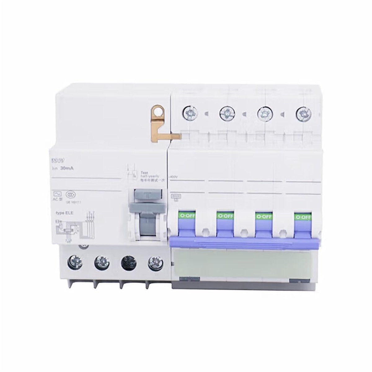 Aardlekschakelaar - Mini stroomonderbreker - Elektrische beveiliging - 4 polen C curve - 63A 30mA - Wit