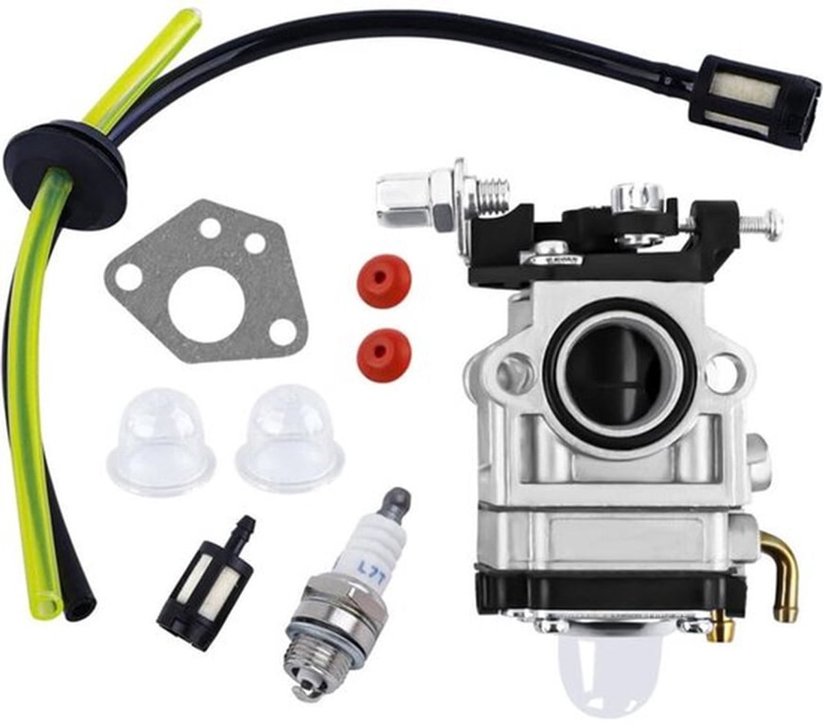 Carburateurrevisieset geschikt voor bosmaaiers van 52cc, 49cc en 43cc. De set bevat pakkingen, slangen, bougies en een brandstoffilter. Geschikt geschikt voor bosmaaiers en grasmaaiers.