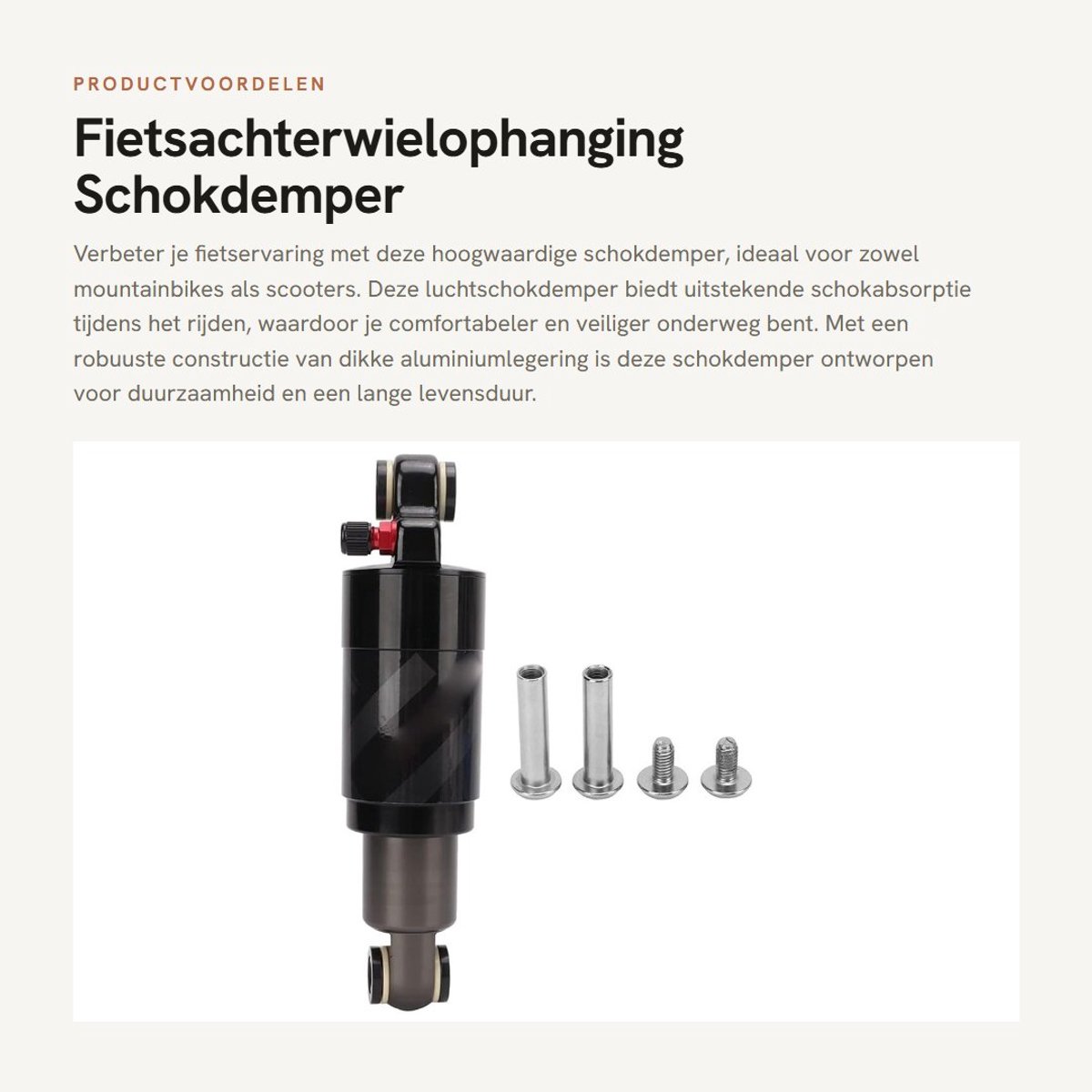 Dailygoods- Schokdemper Luchtschokdemper - Fietsachterwielophanging - Aluminiumlegering - Lichtgewicht Ontwerp - Afdichtingsontwerp - Hoge Sterkte - Fietsvering