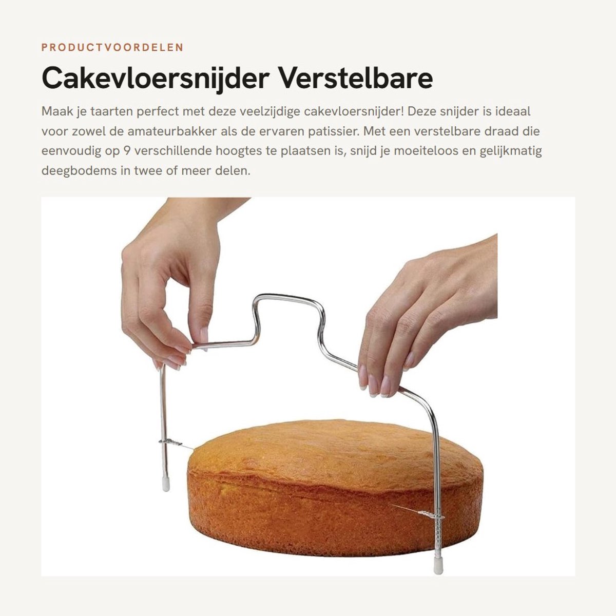 Dailygoods- Taartvloersnijder Verstelbaar - Roestvrij Staal - 1 Draad - Vaatwasmachinebestendig - Gekartelde Draad - Eenvoudig te Reinigen - Taartsnijder