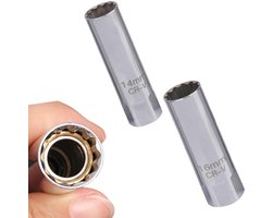 Dailygoods- Bougiesleutel set 2 stuks - Bougiesleutel 14mm/16mm - Extra dunwandig - Magnetisch - 3/8 inch - Voor auto's/motorfietsen - Bougiestekker