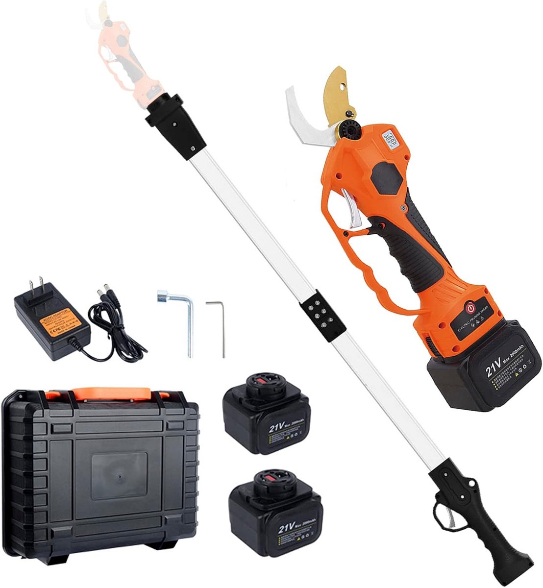 Elektrische Snoeischaar - Accu Takkenknipper - Hoge Takken Snoeien - Met Verlengstuk - 30mm Diameter - Zwart