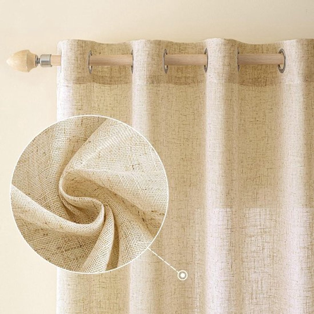 Linnen gordijn met oogjes voile linnenlook half-transparant - Woonkamer decoratie - Kinderkamer gordijn - Keukengordijnen - Set van 2 - 140 x 215 cm - Beige