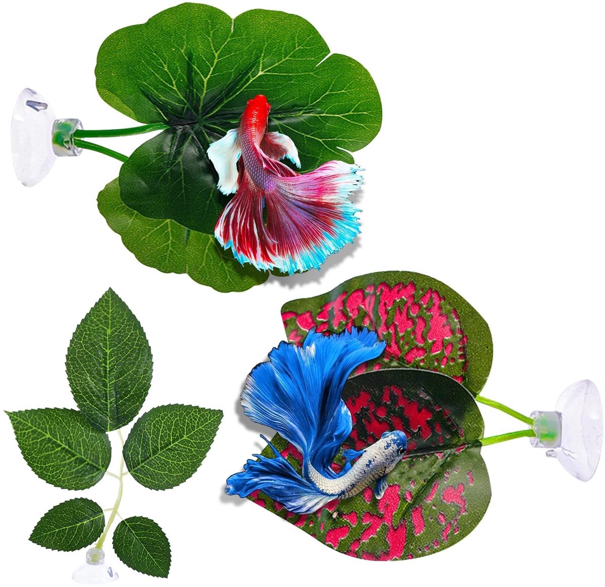 Dailygoods- Hangmat Betta Bed Blad - Lichtgewicht Rustplek - Aquariumplanten - Simulatie Bladeren - Met Zuignap - 3 Stuks - Aquariumdecoratie