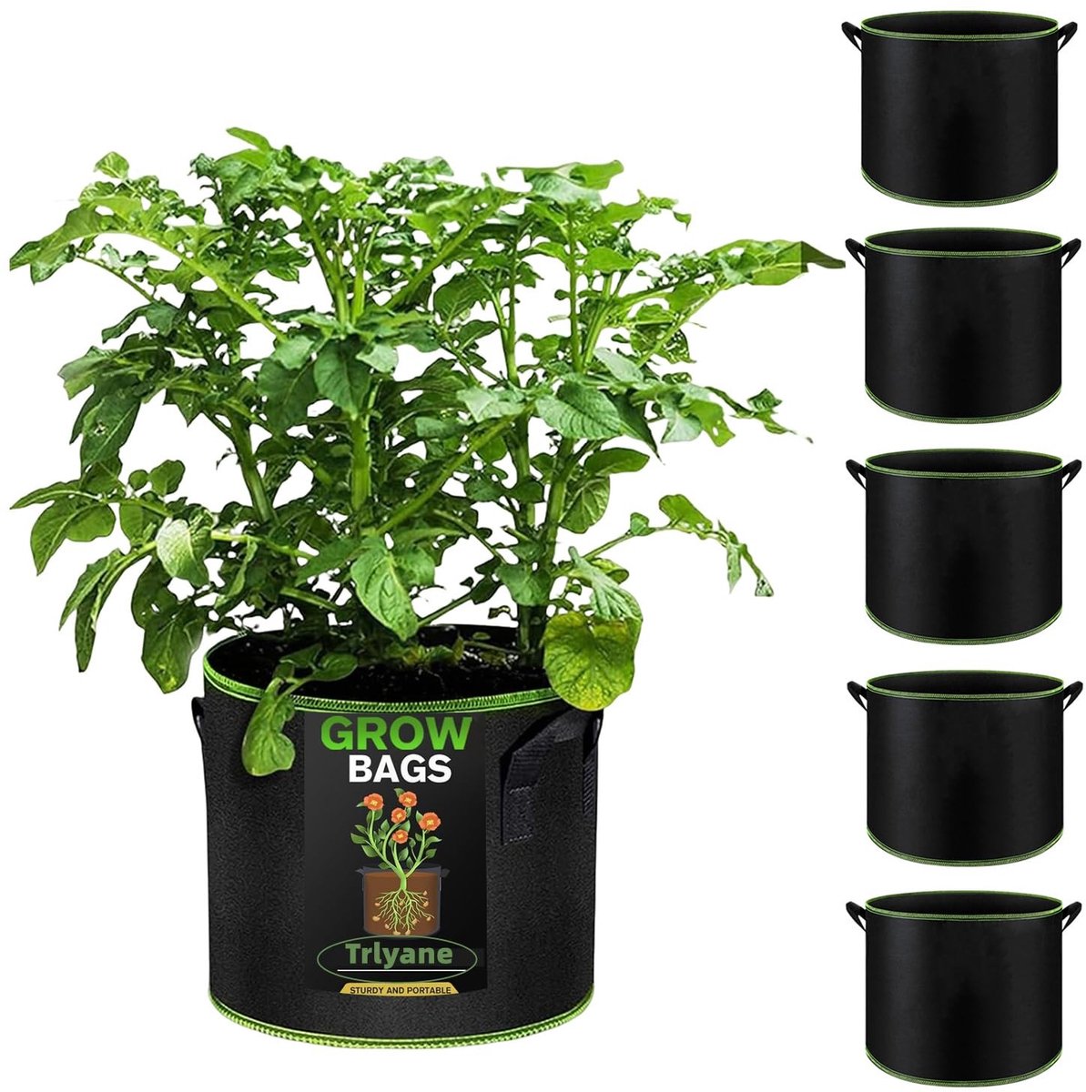 Dailygoods- Teelzakken 6 Stuks - Ademend Stofontwerp - Plantenbakken - Groentezaadzakken - Aardappelen - 40 Liter Inhoud