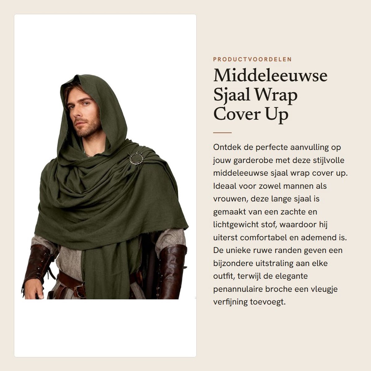 Dailygoods- Sjaal Lichtgewicht - Middeleeuwse Wrap - Penannulaire