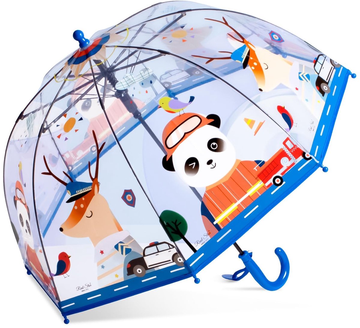 Dailygoods - Rhomba Duidelijke transparante bubble paraplu voor kinderen, lichtgewicht, schattig, 8 vezels, schattige koepel, meer, perfect voor wandelen, kinderparaplu voor kinderen, Blauwe panda., Klein