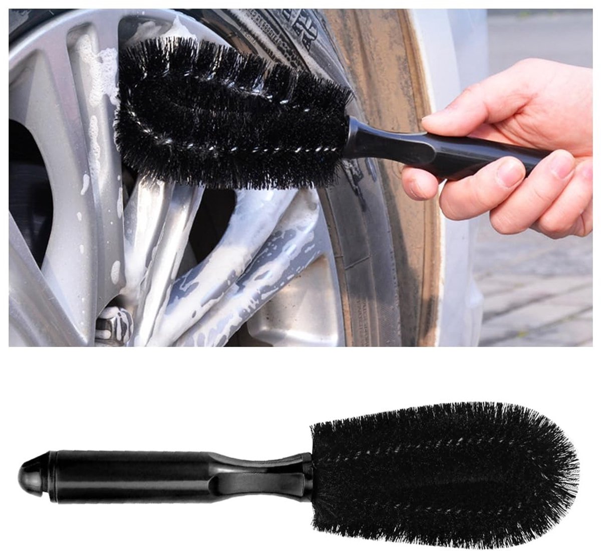 Dailygoods - Auto Velgenborstel - Velgenreiniger - Hoogwaardig Nylon - Zwart - Bandenwasborstel - Geschikt voor Auto's - 27 cm