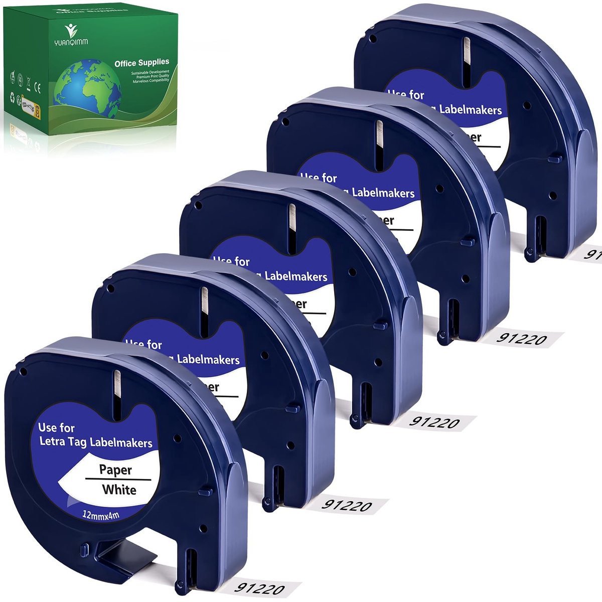 Dailygoods- Etikettape 12mm x 4m - Vervangingset - Compatibel met Dymo Letratag - Zwart op wit - 5-Pack - Hoge kwaliteit - Label Tape