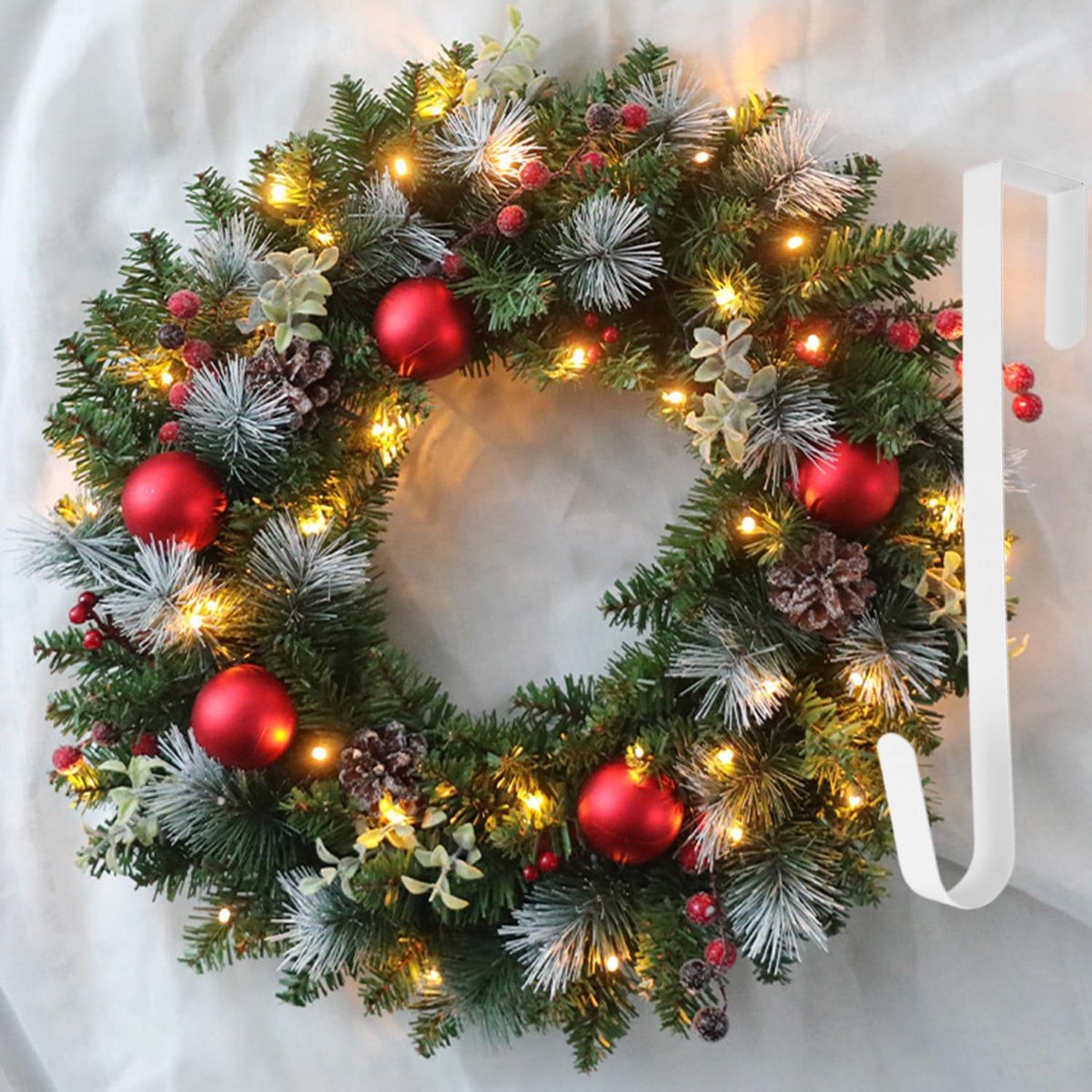 Kerstkrans met verlichting - Deurkrans voor binnen en buiten - Met ophangbeugel - Feestdagen