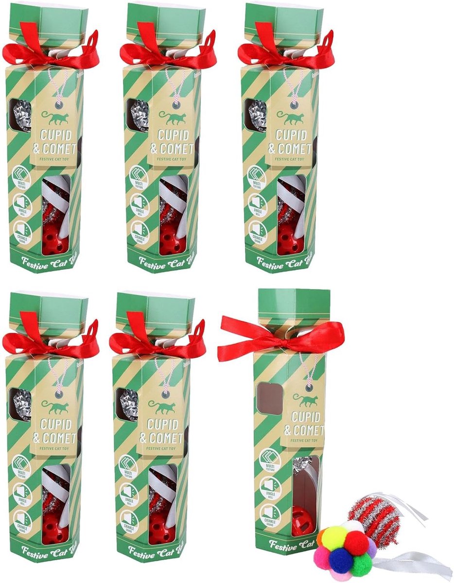 Katten Kerstcadeau Set - Katten Crackers - Kerstcadeau Verrassing - 6 Crackers met Ballen
