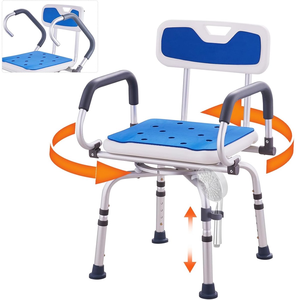 Draaibare Douchestoel - Badkamer Hulp - Veilig Douchen - 360 Graden Draaibaar - 400 Lbs Capaciteit - Blauw
