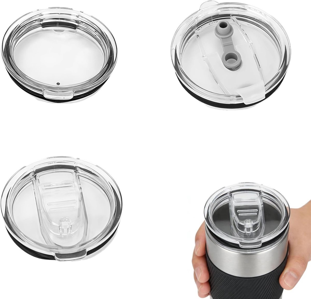 Dailygoods- Deksels Set van 3 - Vervangende Deksel 20oz - Transparant Flip Deksel - Herbruikbare Cup Covers - Voedselveilig PP - Siliconen Afdichtring - Tumblerdeksel