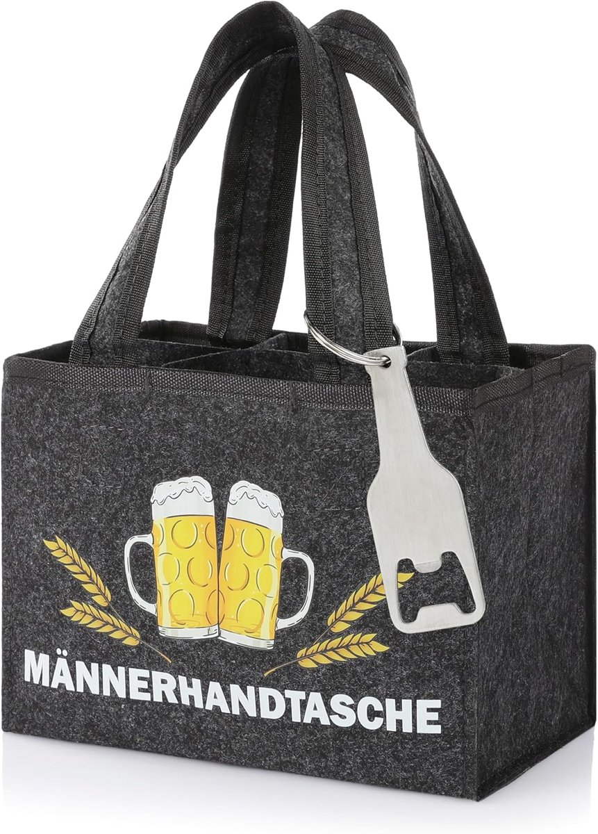 SnelShoppen - FunX Vilt Tas voor Mannen met 6 Compartimenten en Flesopener - Perfect voor Feestjes, Barbecues en Verjaardagen - 21 x 15 cm - Donkergri