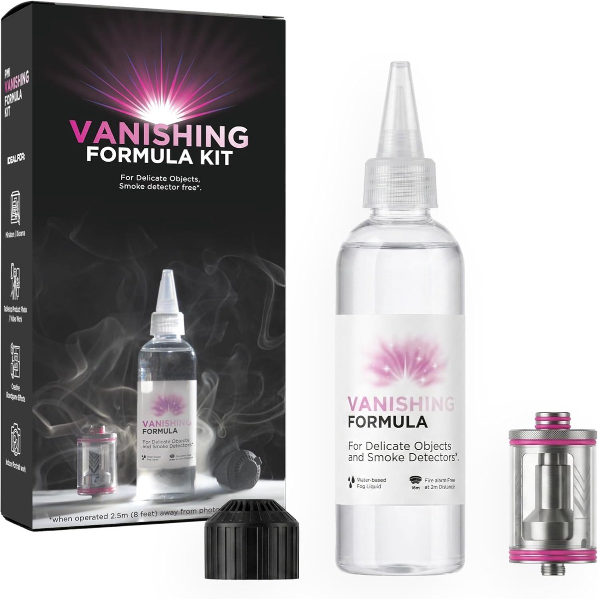 SnelShoppen - Vanishing Formula Kit voor Rookmachines, 100 ml, Inclusief Versterkermondstuk en VF Kamer, Perfect voor Feesten en Evenementen