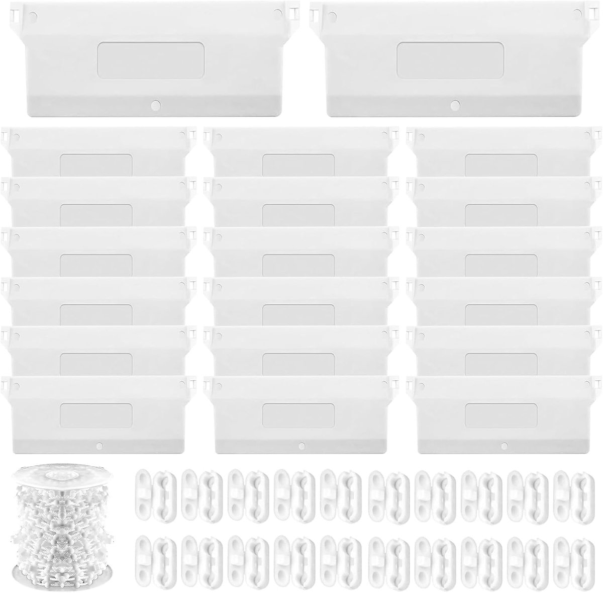 SnelShoppen - Pack van 20 Slats Gordijnplaten met 10 m Ketting en 20 Parelsluitingen - 127 mm Witte Gordijn Accessoires - Vervangende Onderdelen voor