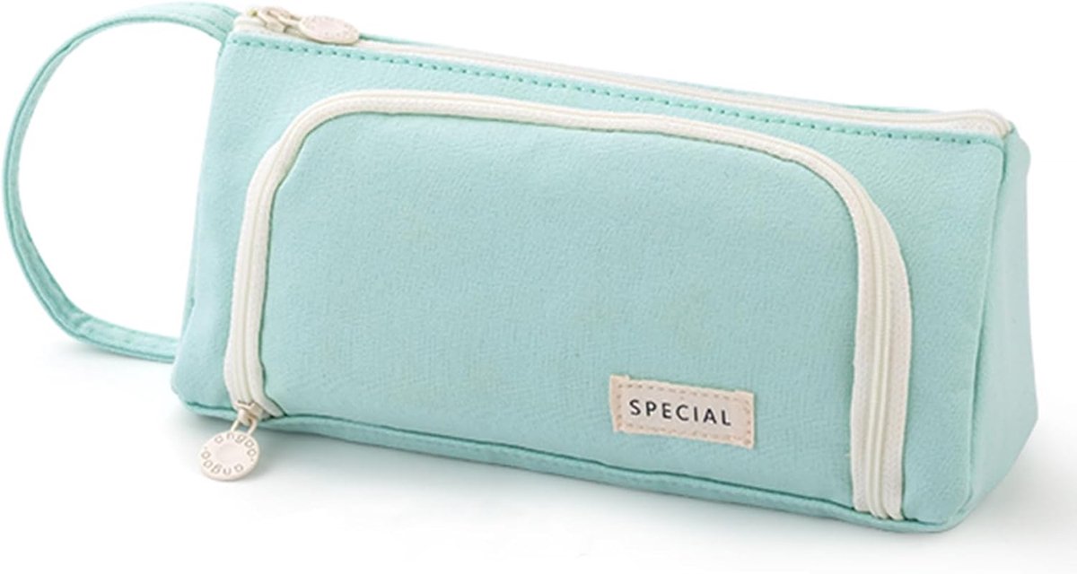 SnelShoppen - Grote Capaciteit Pennen Etui voor School en Kantoor - Cream-Lichtgroen - Lichtgewicht, Zacht en Comfortabel, Voor Tot 60 Pennen en Acces