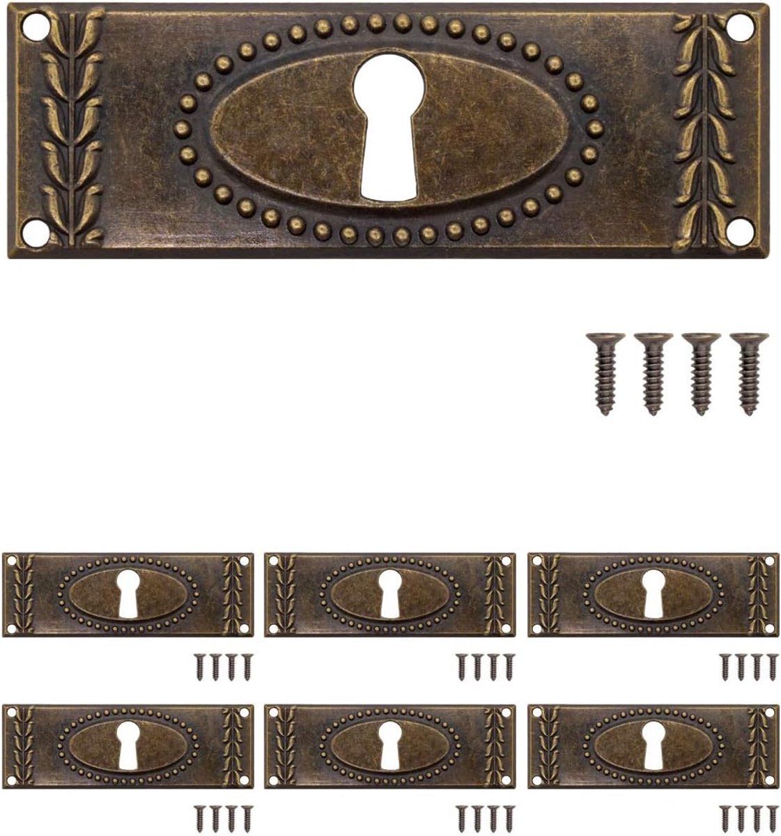 SnelShoppen - 6x Antieke Toetsenborden, Lock Rosettes, Vintage Messing, 24 x 73 mm - Perfect voor Herstellen van Meubels, Deuren, Kasten en Lades