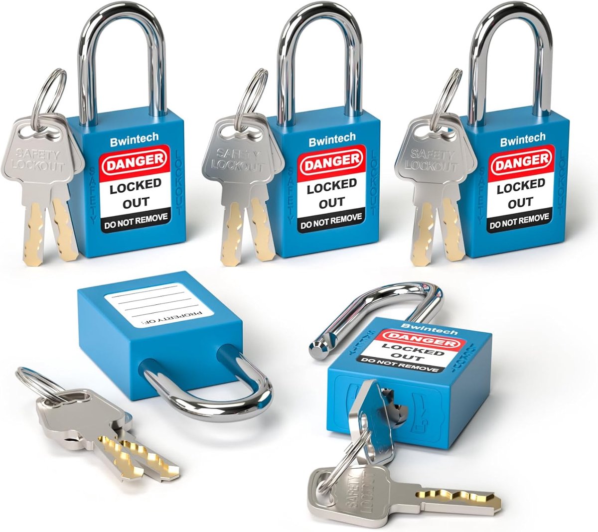 SnelShoppen - 5 Stuks 38MM Blauwe Veiligheidsslot met Sleutel voor Lockout Tagout Stations en Apparatuur, Corrosiebestendig, Duurzaam Materiaal