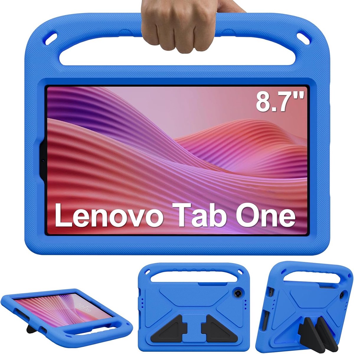SnelShoppen - Kinderbeschermhoes voor 8,7 inch Tablet, Schokbestendig, Lichtgewicht, Handvat met Standfunctie, Blauw - Geschikt voor Lenovo Tab One/Ta