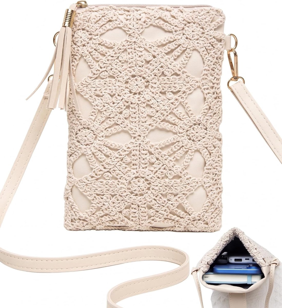 Elegante handtas voor dames met opengewerkte bloemen, leren schoudertas, ideaal voor werk, school en dagelijks gebruik, trendy crossbody tas in wit