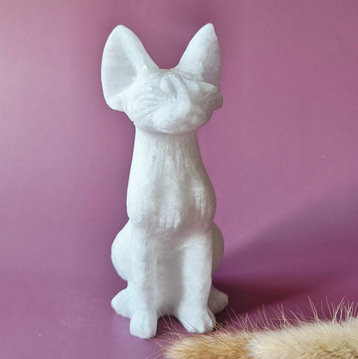 XL Edelsteen Witte Jade Kat Beeld 15cm – Handgesneden | Uniek decor Stuk