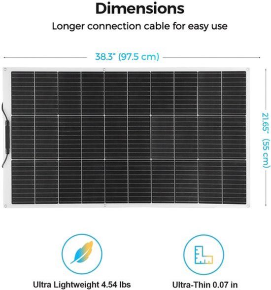 Zonnepaneel Kit – Zonnepanelen Set – Zonnepaneel Set – Zonnepaneel Systeem – 200W Flexibel Monokristallijn – 20A Laadregelaar – 12V Accu Opladen