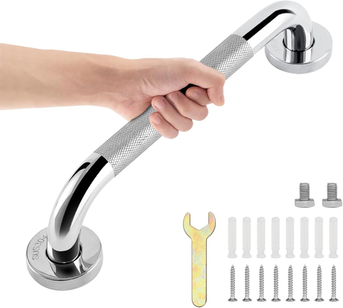SnelShoppen - 30cm Anti Slip Badkamer Handgrepen, RVS 304 Chroom Douche Handvatten, Veiligheidssteun voor Senioren en Gehandicapten, Sterke Handgrepen