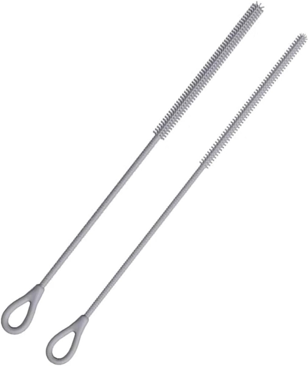 SnelShoppen - Silicone Rietjesborstel Set, 2 Stuks Herbruikbare Rietjesborstels met Grijze Antislip Handgreep, Extra Lange Schoonmaakborstel 250 mm vo