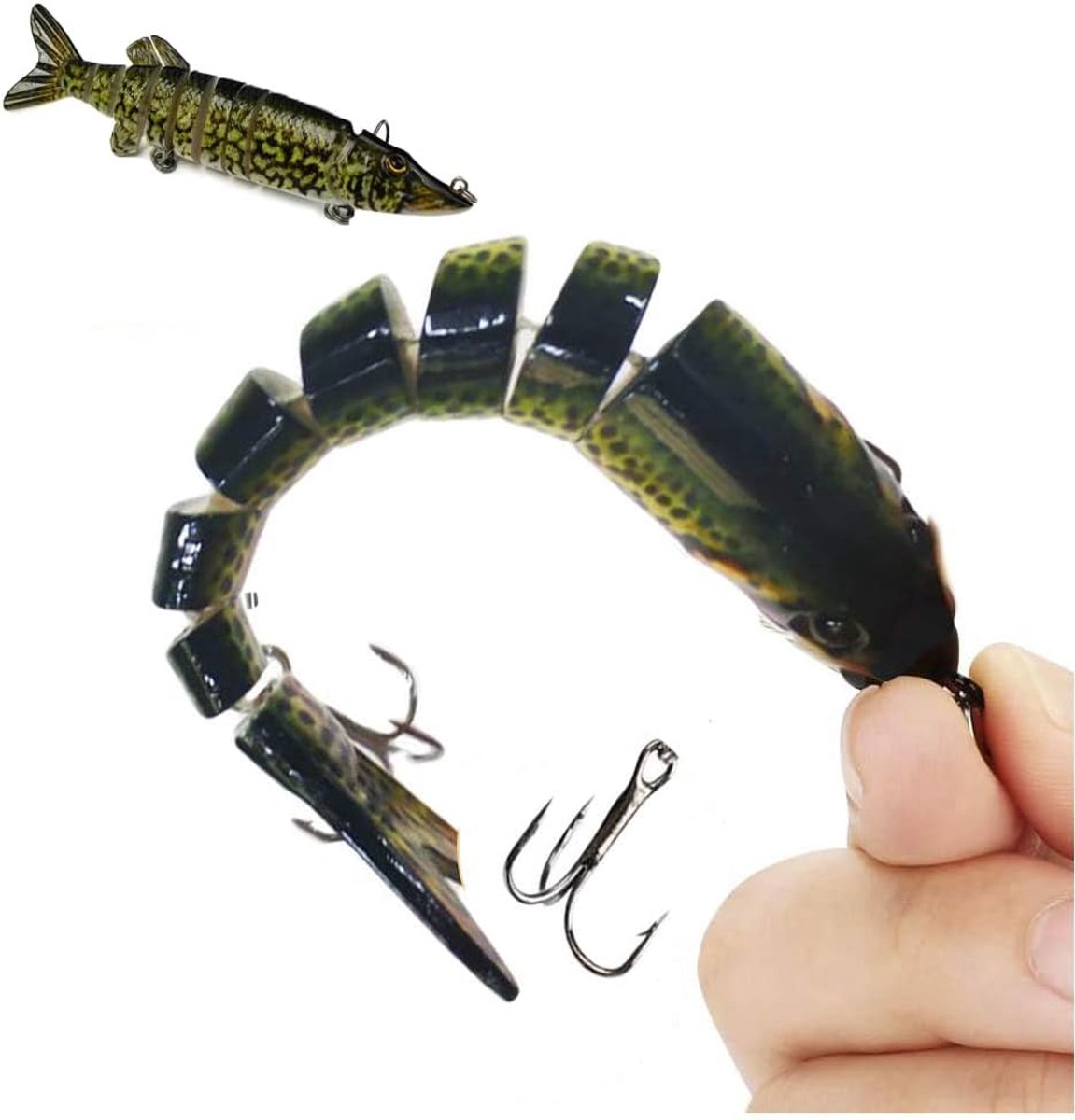 SnelShoppen - Multi-Jointed Fish Lures Set - Lifelike Perch Swimbait met 8-Segmenten, Drievoudige Haken voor Perch, Trout & Zander - Slow Sinking, Ref