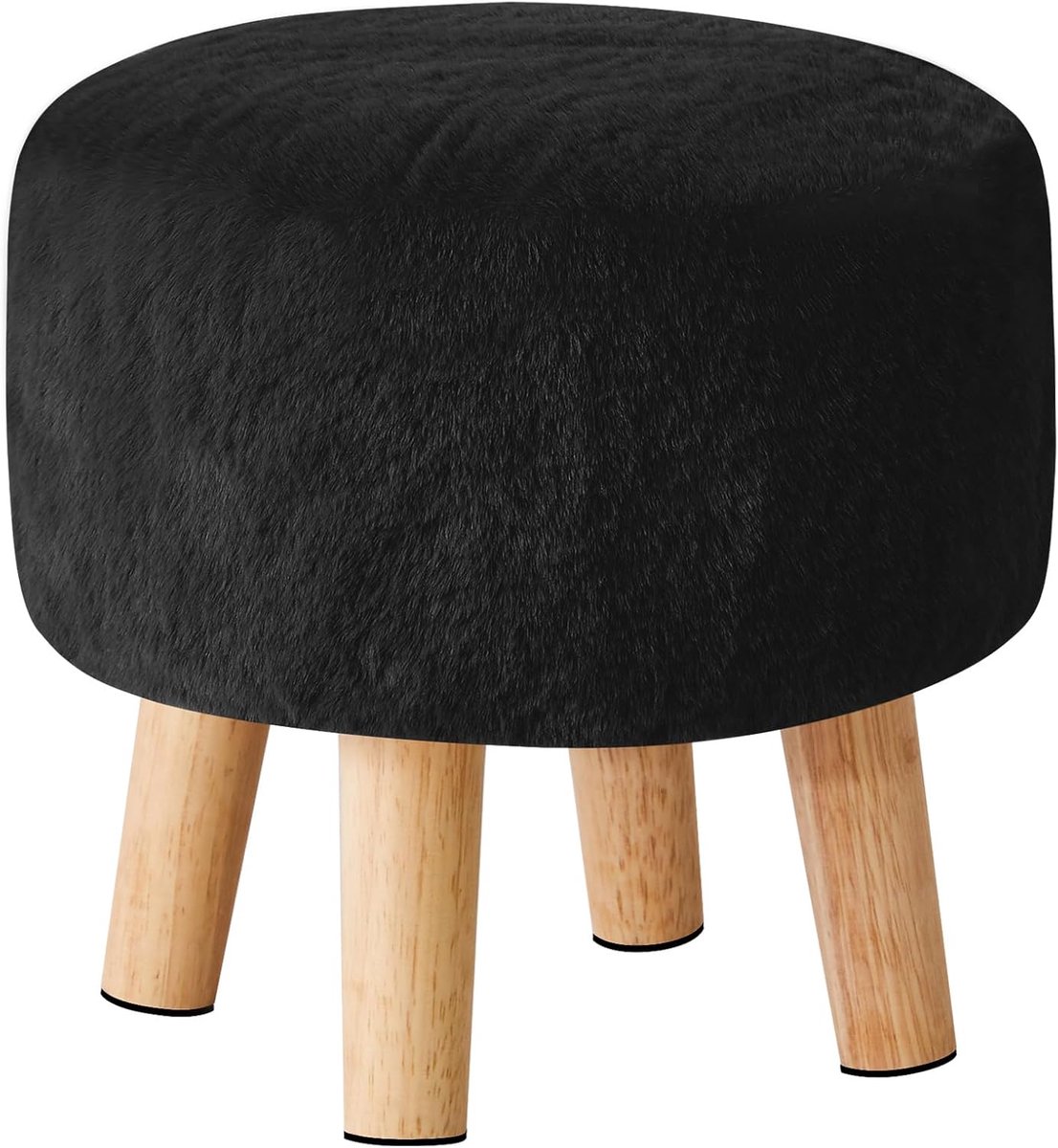 SnelShoppen - Ottomans Voetsteun Modern Zacht Gepolsterd met Houten Poten, Rond Accent Meubel voor Woonkamer, Slaapkamer, Kantoor, 32x32x32 cm, Zwart