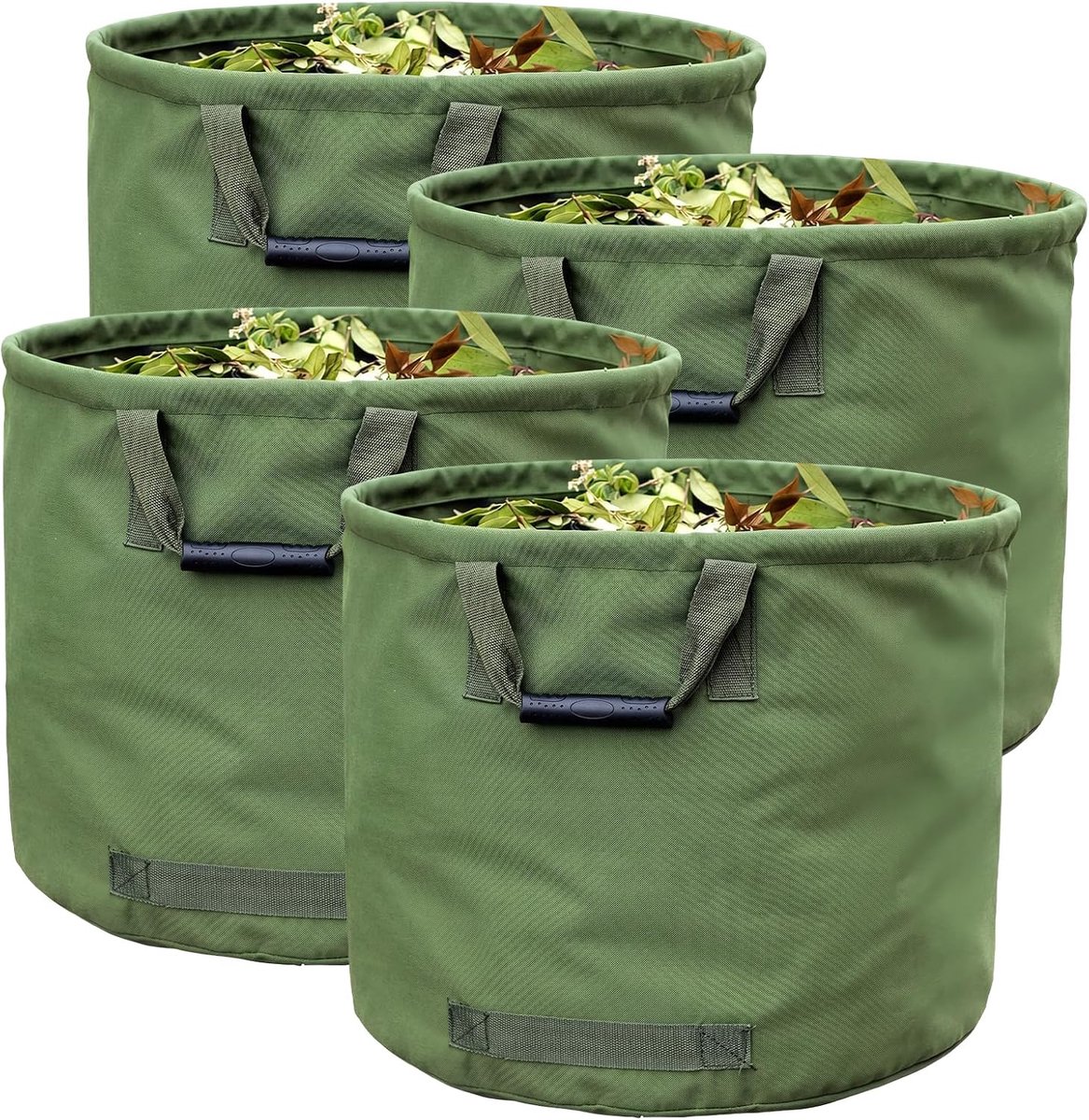 SnelShoppen - Tuinafvalzakken 4 stuks 125L, Robuuste Bladzakken Scheurbestendig Militair Zeildoek met Handgrepen - Multifunctionele Loopzak voor Tuin,
